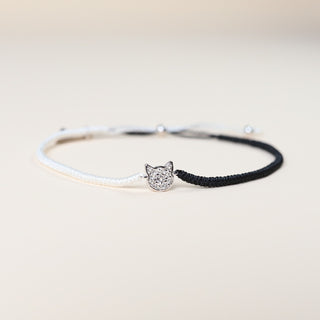 Handmade Braided Cat Bracelet - Black & White