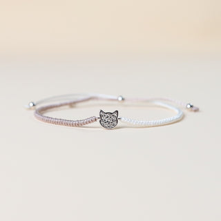 Handmade Braided Cat Bracelet - Grey & White