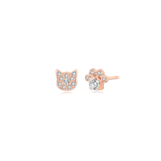 Cat x Paw Topaz Stud Earrings - Rose Gold