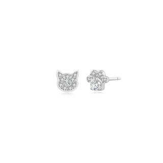 Cat x Paw Topaz Stud Earrings - Silver