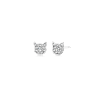 Cat Topaz Stud Earrings - Silver