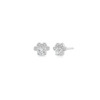 Paw Topaz Stud Earrings - Silver