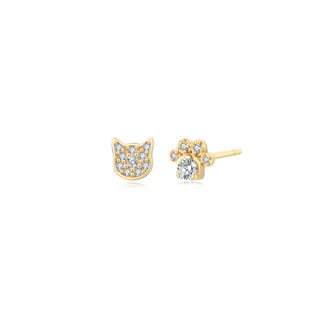 Cat x Paw Topaz Stud Earrings - Gold