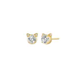 Cat Topaz Stud Earrings - Gold