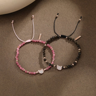 Pink Tourmaline Silver Cat Bracelet
