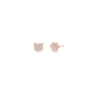 Cat x Paw Topaz Stud Earrings - Rose Gold