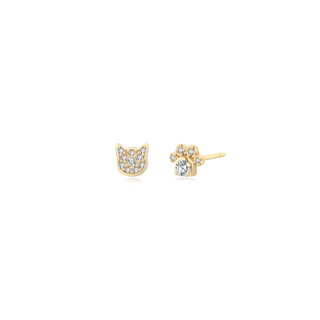 Cat x Paw Topaz Stud Earrings - Gold