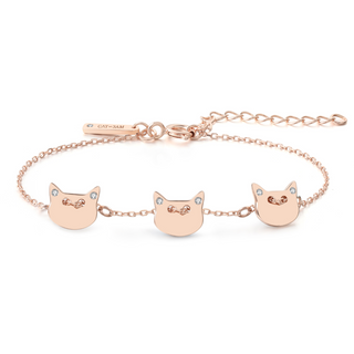Three Cat Silver Bracelet - Rose Gold