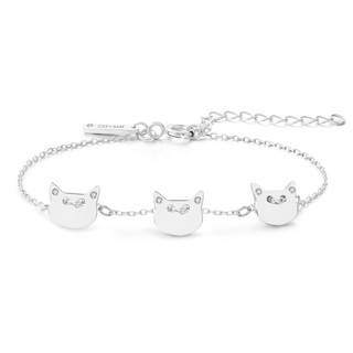 Three Cat Silver Bracelet - Silver