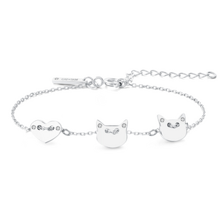 Two Cat & Heart Silver Bracelet - Silver