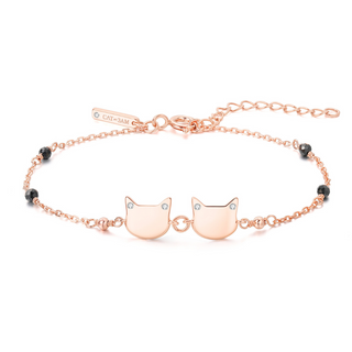 Two Cat Topaz Bracelet with Black Spinel- Rose Gold