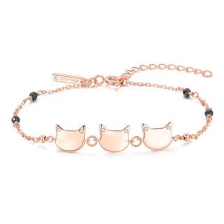 Three Cat Topaz Bracelet with Black Spinel- Rose Gold
