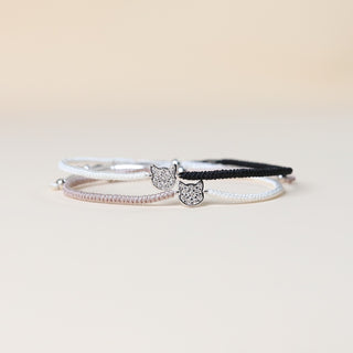 Handmade Braided Cat Bracelet - Grey & White